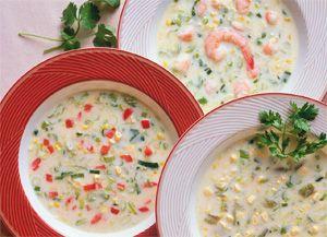 Three plates with okroshka, top view