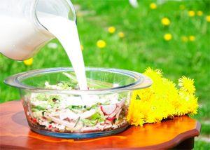 Okroshka in a summer field with daisies