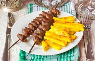 Skewers of chicken hearts on skewers