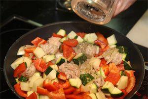 Braised rabbit with vegetables in a cauldron