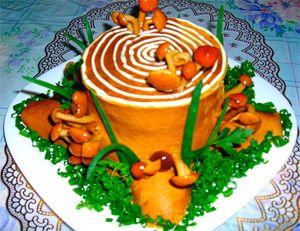 Beautiful salad of pickled mushrooms