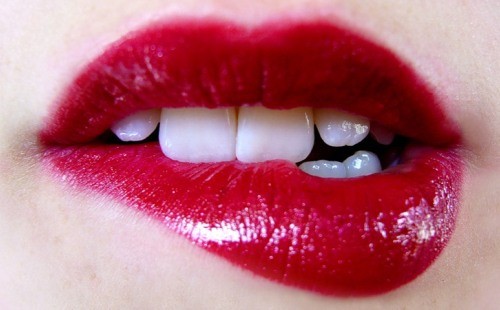 Lips with red lipstick