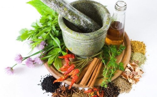 Stupa with spices and herbs.