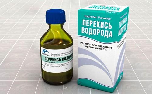 Hydrogen peroxide in a glass bottle with a screw cap