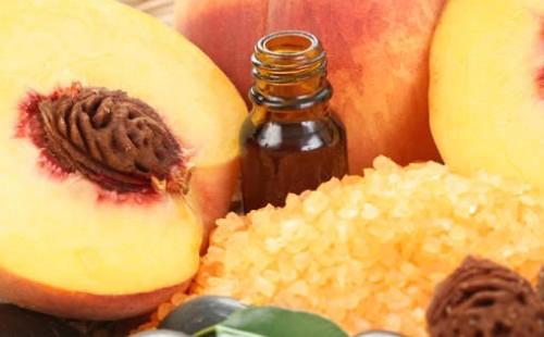 Sliced peach and oil in a bubble