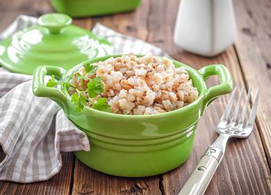 Buckwheat porridge in a green bowl