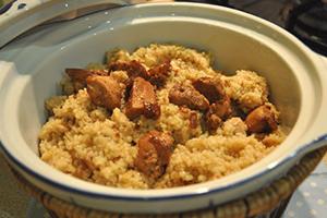 Hearty porridge with pieces of meat