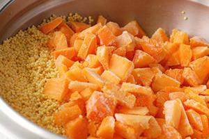 Millet groats and chopped watermelon prepared for porridge