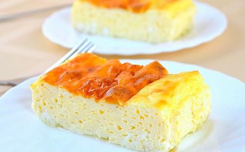 A piece of a magnificent omelet in a plate