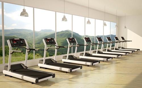 Empty treadmills at the fitness center