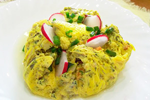 Omelet in a bag with vegetables