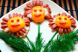 Fried egg in sausages