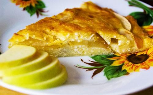 Apple and cottage cheese casserole on a white plate