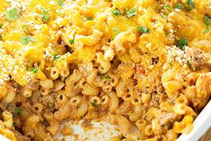 Pasta, meat and cheese casserole