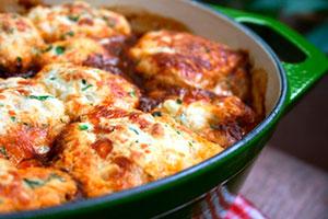 Dumplings casserole in a pan