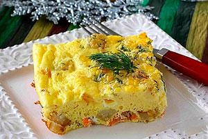 A piece of fish casserole on a plate