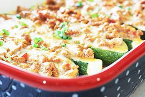 Zucchini, minced meat and mushroom casserole