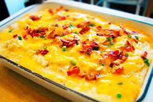 Mashed potato casserole with cheese and sausage