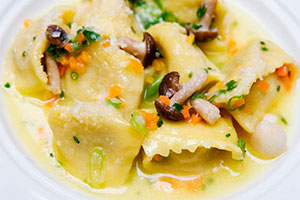 Dumplings with mushrooms in the oven