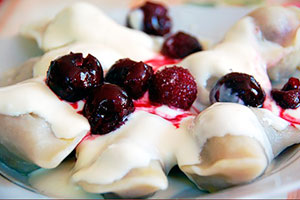 Dumplings with cherries on kefir