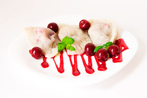 Chopped dumplings with cherries