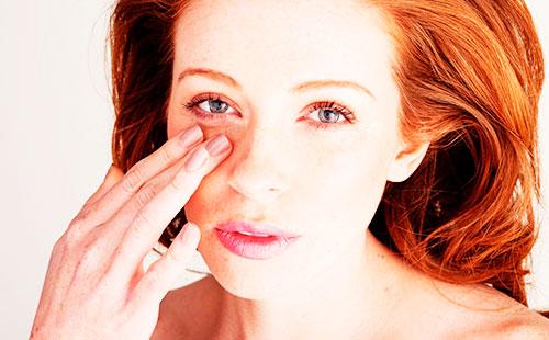 Pressed under the eyes