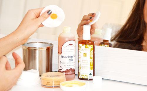 Rosehip oil on a cotton pad