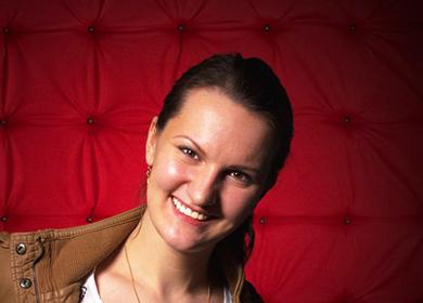 Portrait on a red background