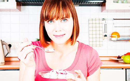 Girl eats cottage cheese