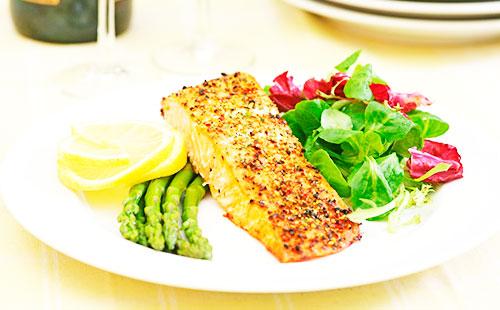 A piece of fish on a plate