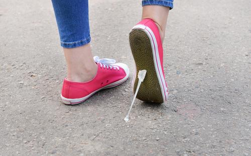 Chewing gum stuck to the sole
