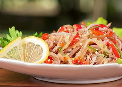 Salad with funchose and vegetables: what to add, what to season and how to serve