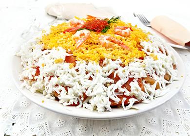 Bride Salad: with smoked chicken, mushrooms, cheese, beets and other original additives