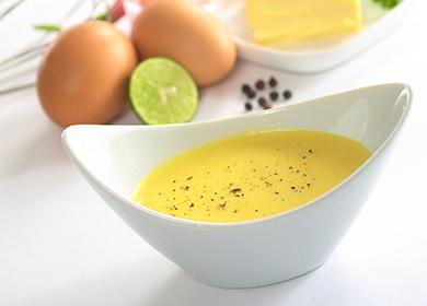 Gravy boat with egg and butter sauce