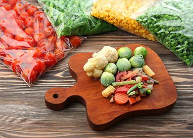 Frozen vegetables on the shelf