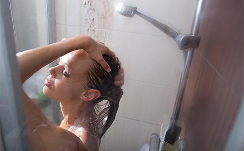 Girl takes a shower