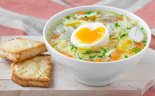 Chicken noodle soup with egg