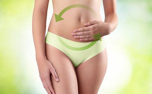 A green arrow is drawn on the female belly