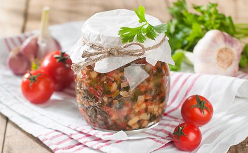 Pickled eggplant in a jar