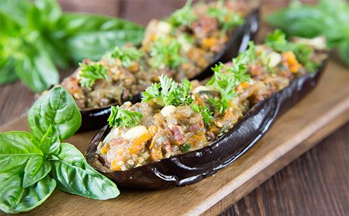 Stuffed Eggplant on a Board