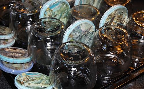 Clean cans on a baking sheet