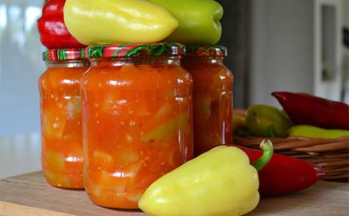 Jars of canned pepper