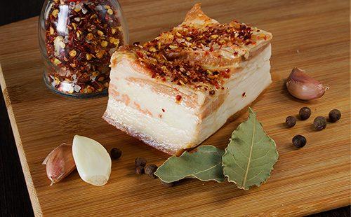 A piece of lard with spices