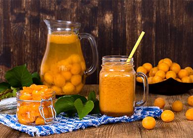 Cherry plum jam and compote in a jug