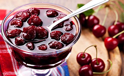Cherry jam in a bowl