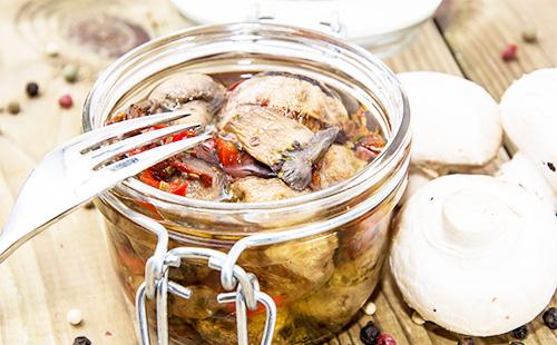 Pickled mushrooms in a jar