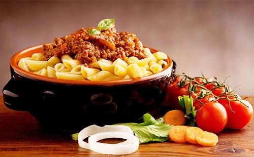 Farm with pasta and minced meat