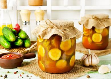 Winter cucumbers in tomato sauce