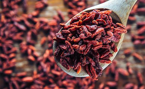Goji berries in a spoon