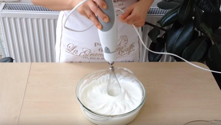 We inject sugar into the proteins and beat until strong peaks.